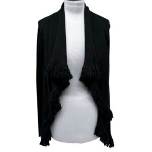 Dana Buchman Fringe Cardigan Open‎ Front Knit Sweater Black Size M